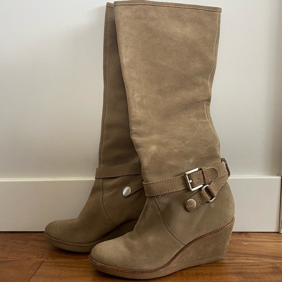 Coach Candid Suede Knee High Wedge Boots Sz 7.5 - Picture 6 of 11